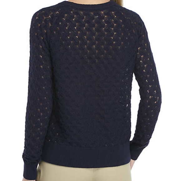 CROWN & IVY Navy Lightweight LS Cable Sweater, L - Picture 2 of 3